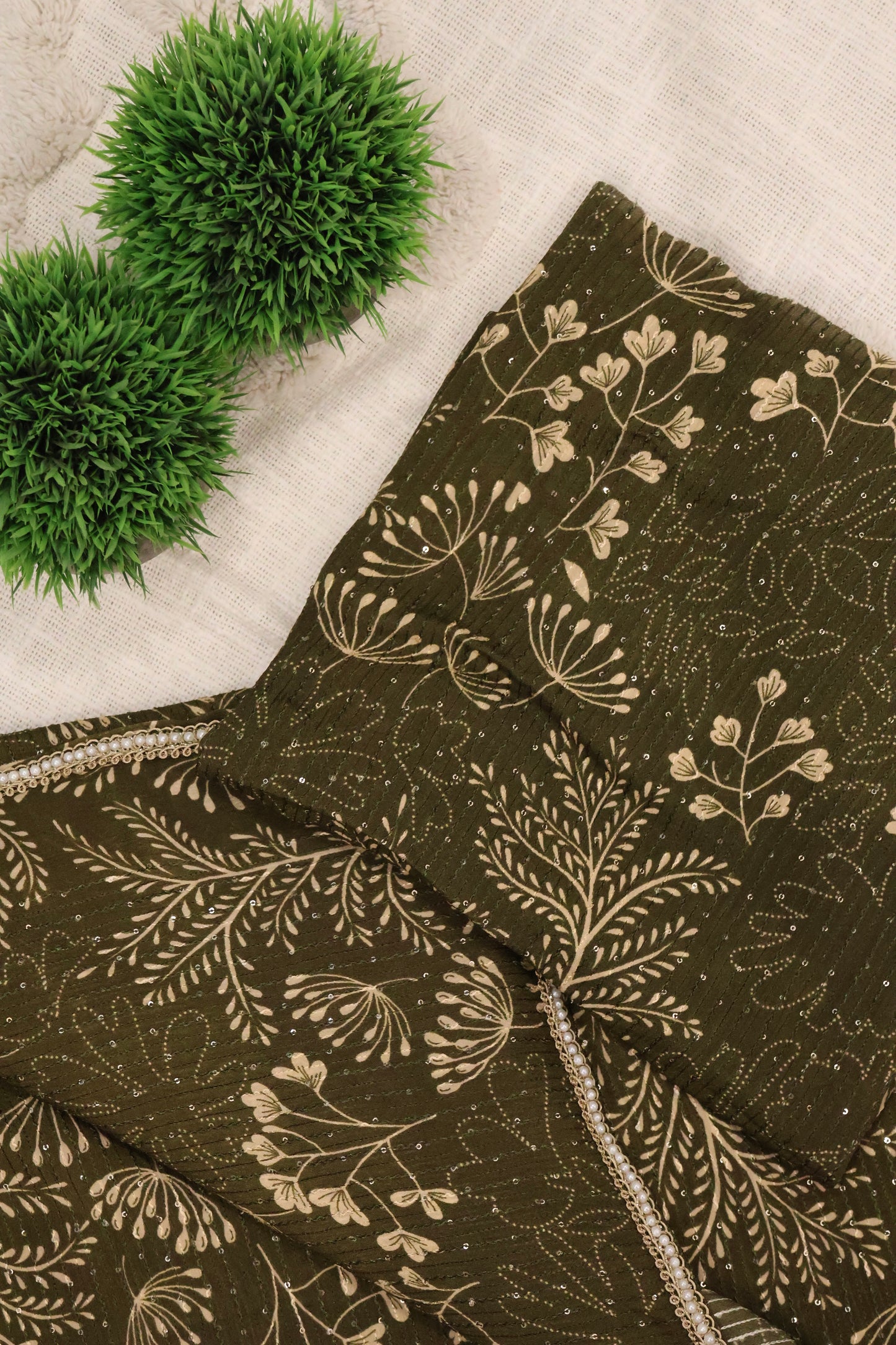 Olive Dream Embroidered Chinon saree