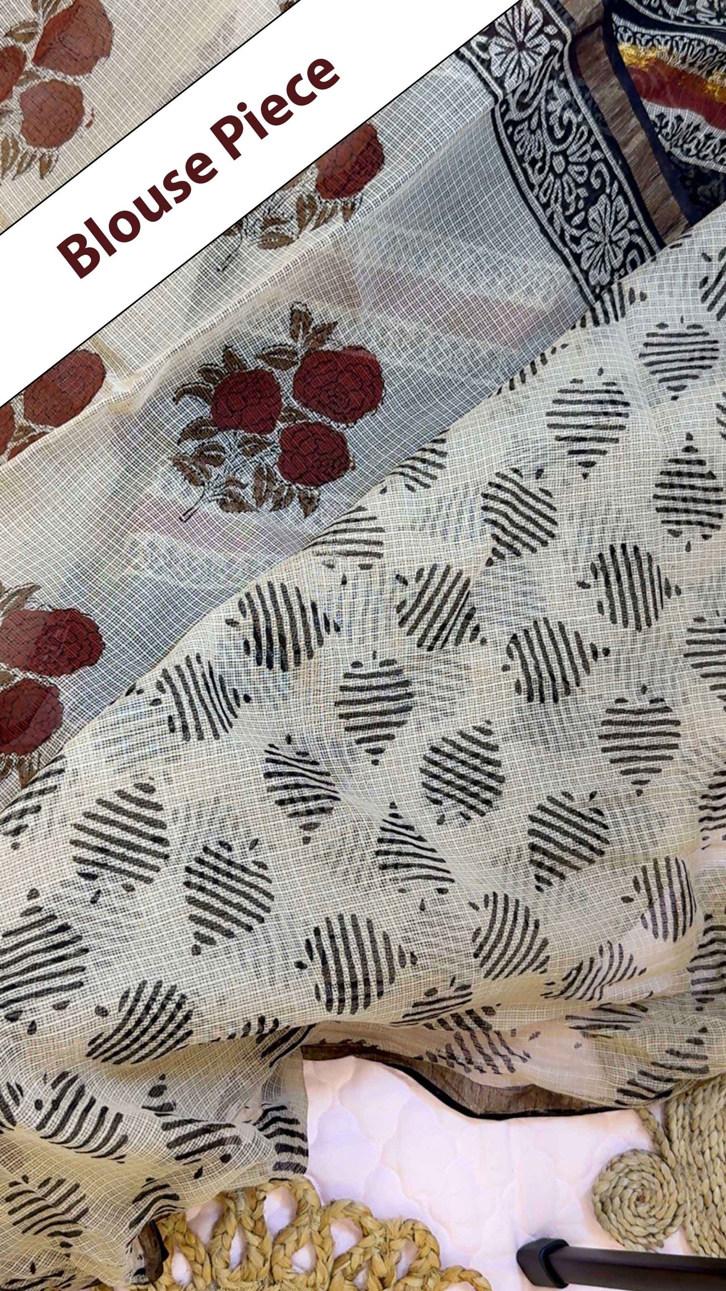Rosewood Tales - Bagru Block Print Kota Doriya Saree With Blouse