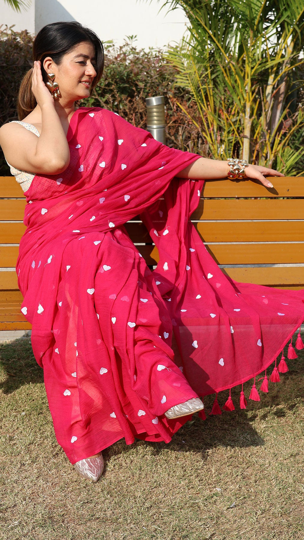 Berry Bliss - Dark Pink Heart Embroidery Mul Cotton Saree