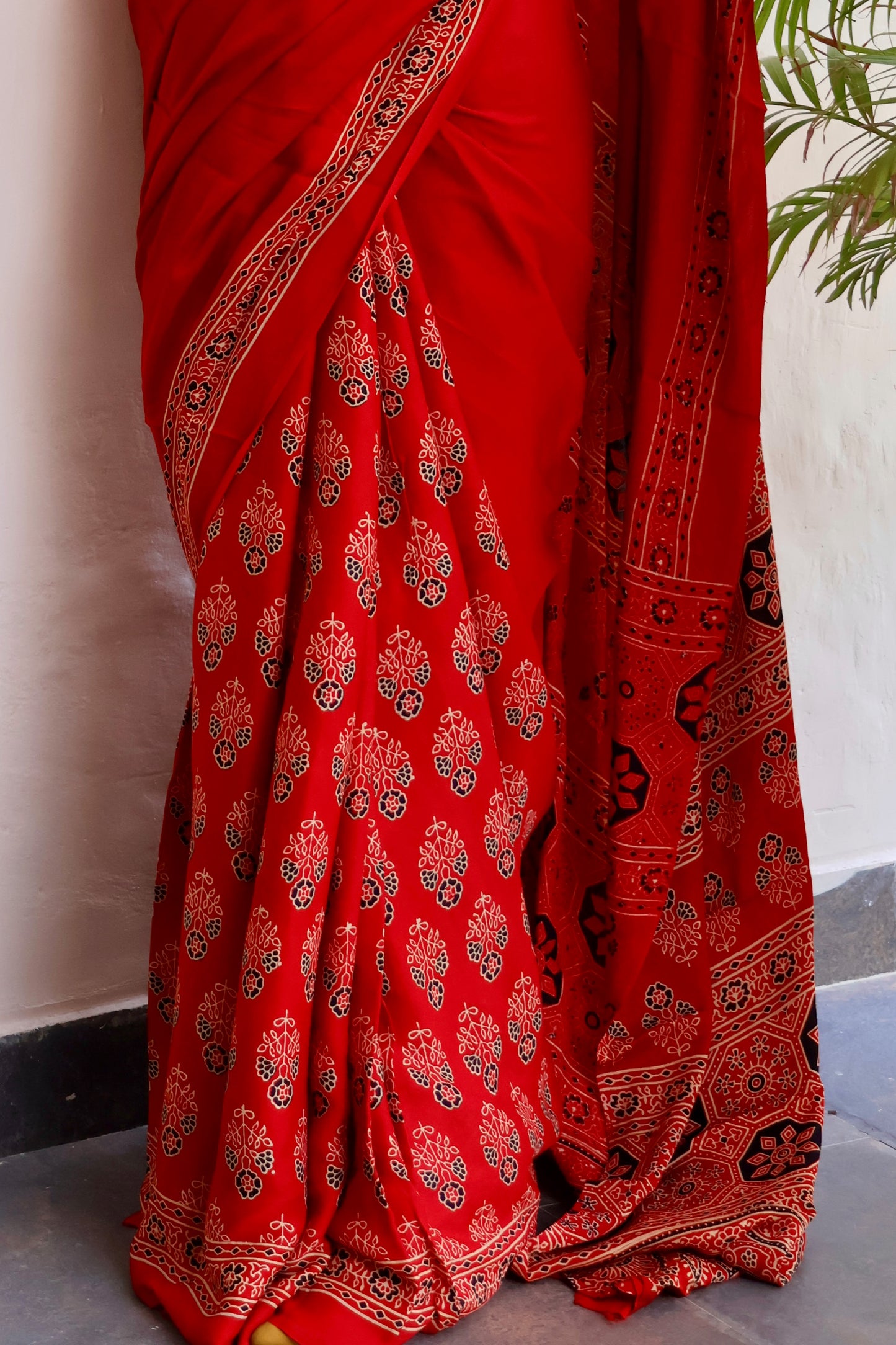 Traditional Ajrakh modal hand-block saree