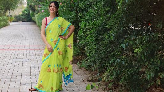 Neon Dream - Hand embroidered mul cotton saree