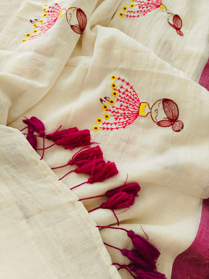 Neon Dream - Hand embroidered mul cotton saree