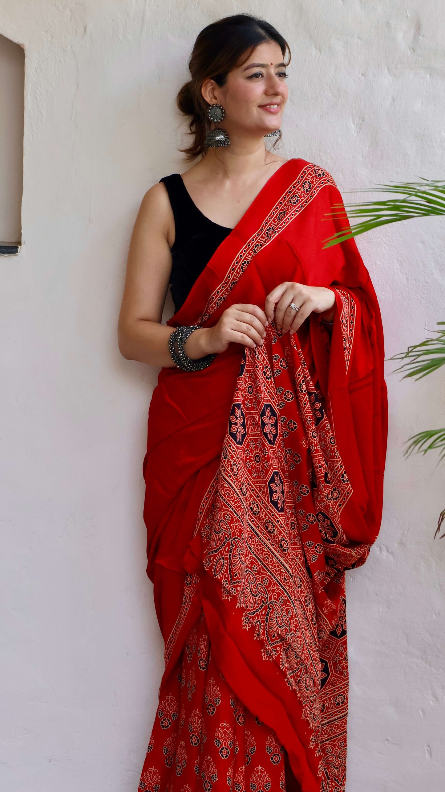 Traditional Ajrakh modal hand-block  saree