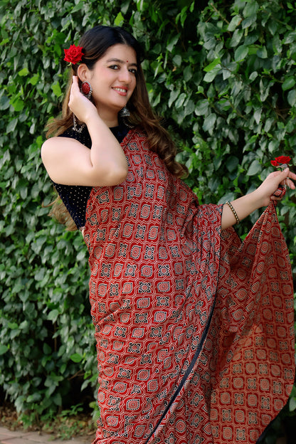 Butter Soft - Modal Ajrakh Print Saree