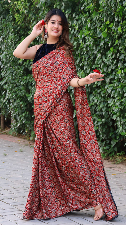 Butter Soft - Modal Ajrakh Print Saree