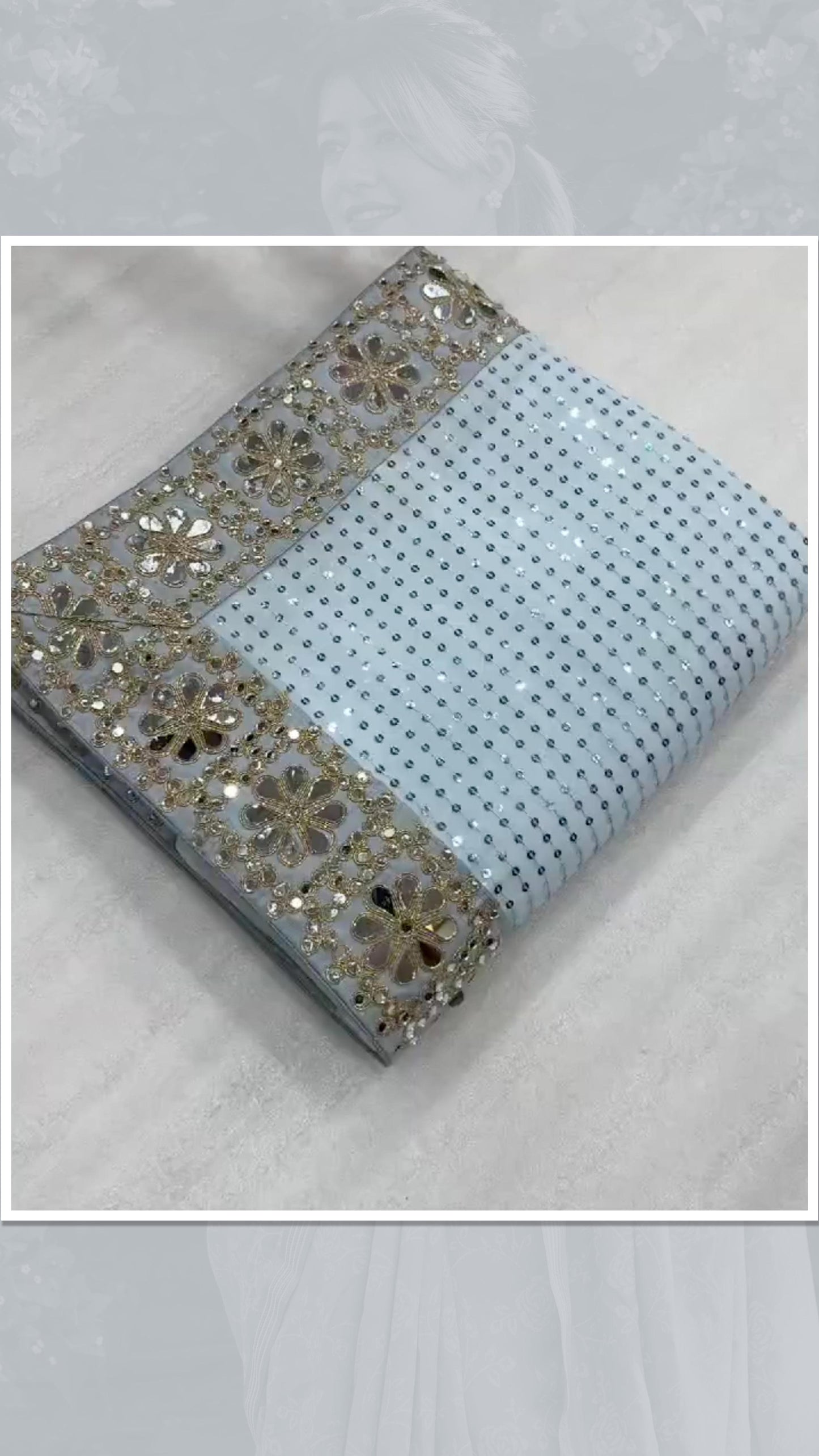 Nooriyana - Sequin Georgette Saree With Heavy Mirror Work Border with Blouse Piece