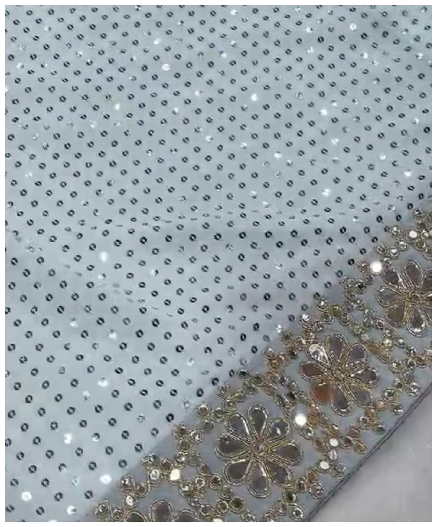 Nooriyana - Sequin Georgette Saree With Heavy Mirror Work Border with Blouse Piece