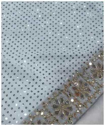 Nooriyana - Sequin Georgette Saree With Heavy Mirror Work Border with Blouse Piece