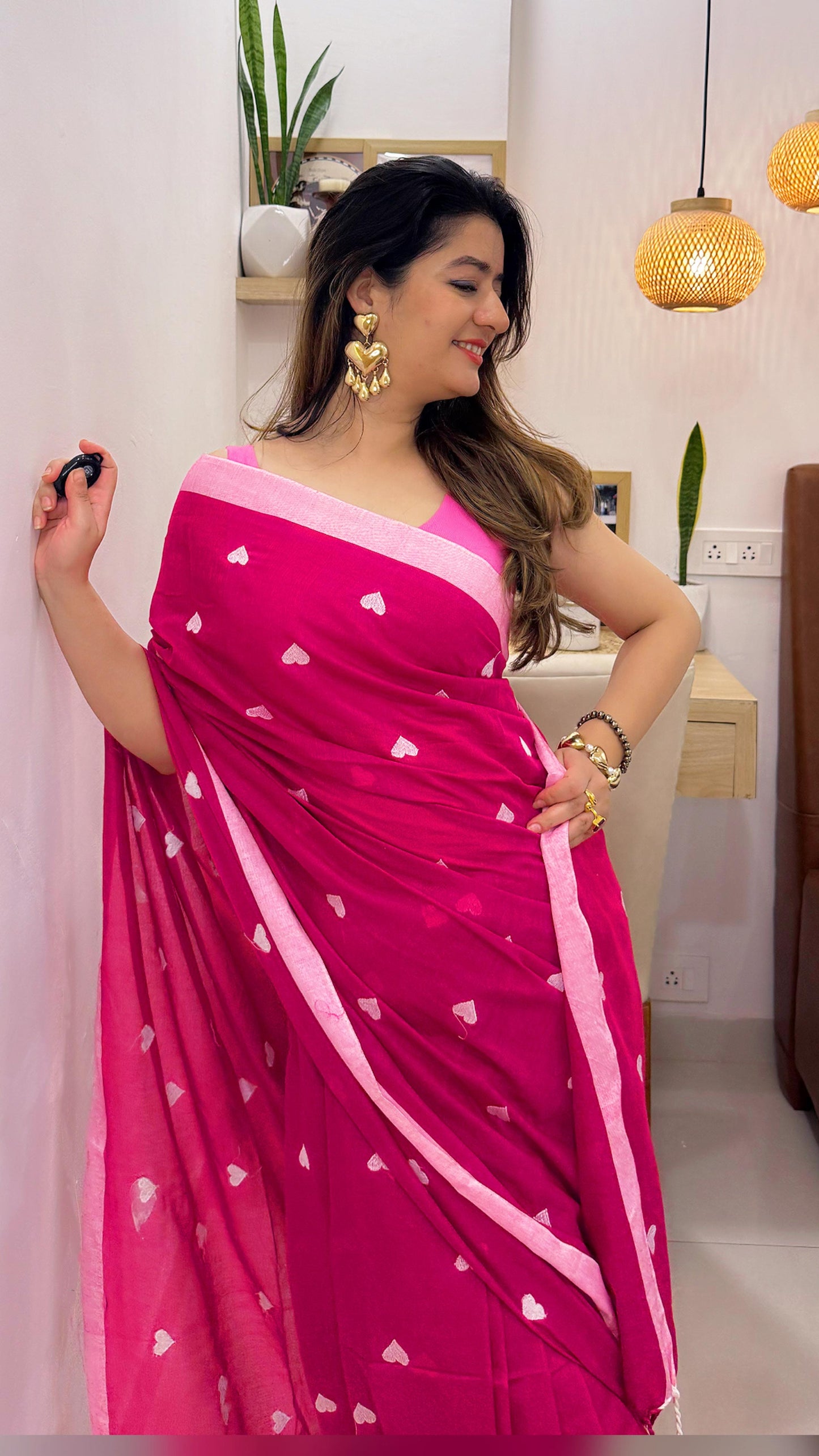 Rhapsody  - Red Heart Embroidery Khadi Cotton Saree