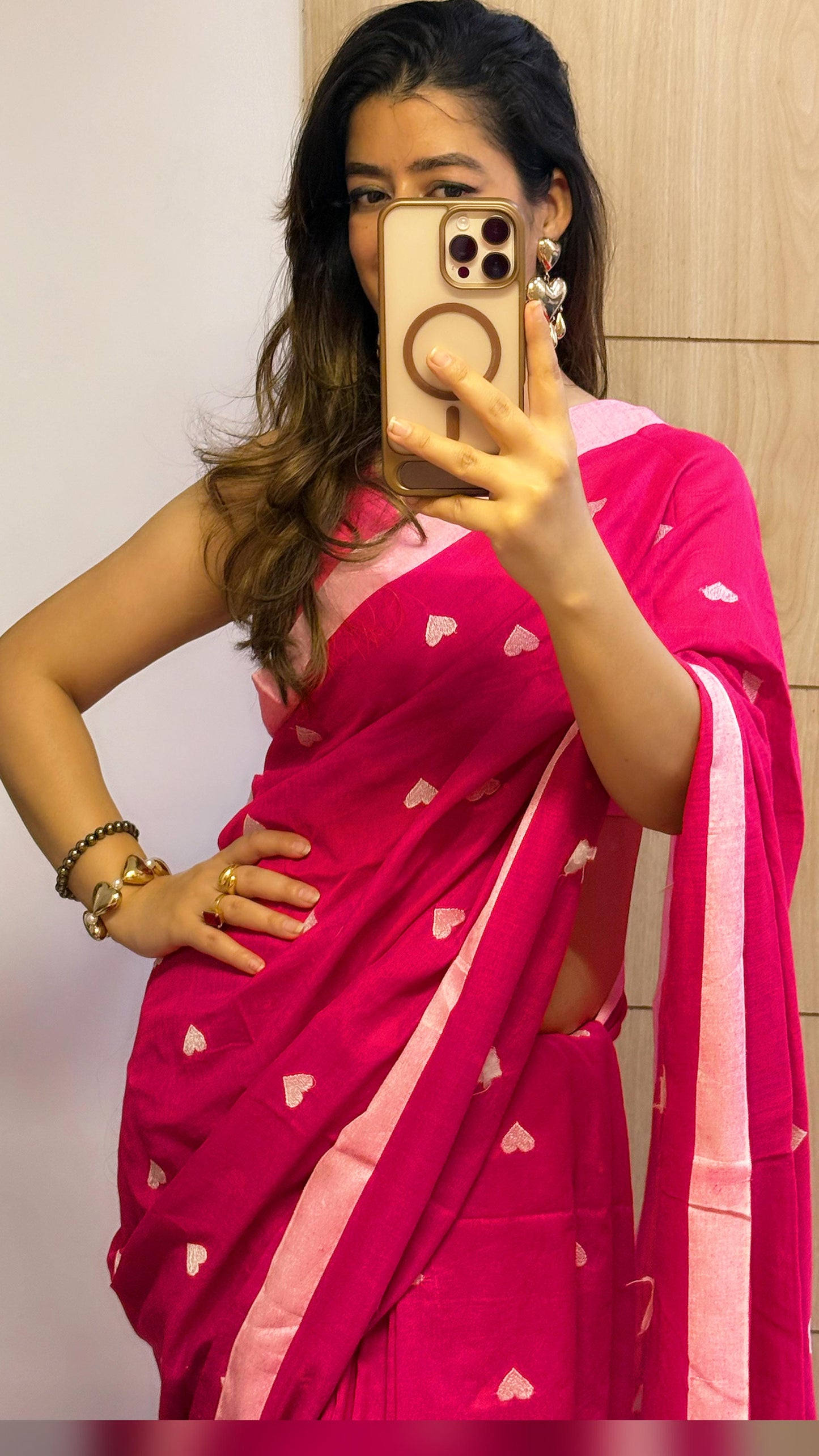 Rhapsody  - Red Heart Embroidery Khadi Cotton Saree
