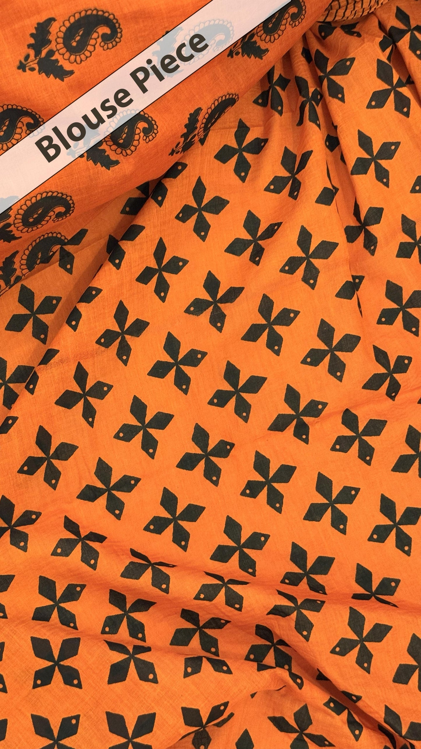 Rust Petals – Bagru Block Print Mul Cotton Saree With Blouse Piece