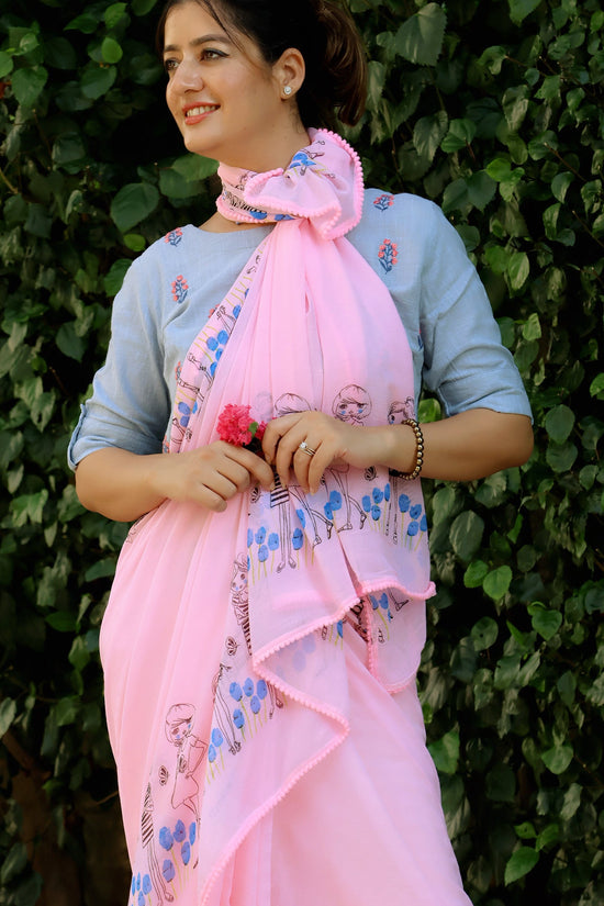 baby pink chiffon saree
