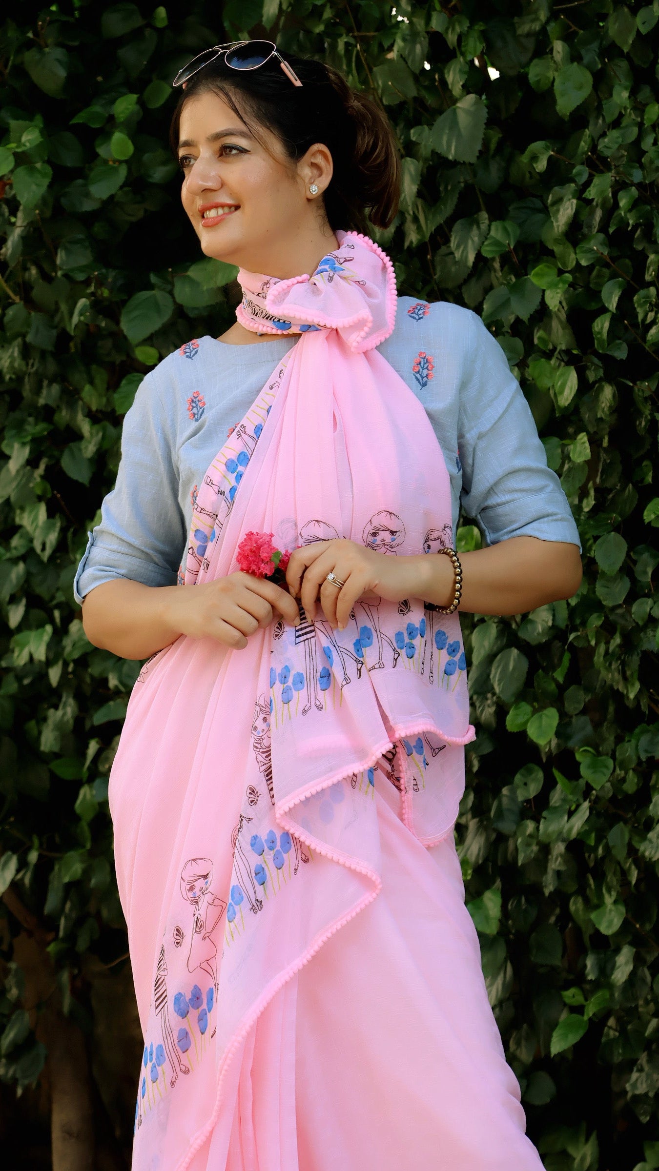 baby pink chiffon saree