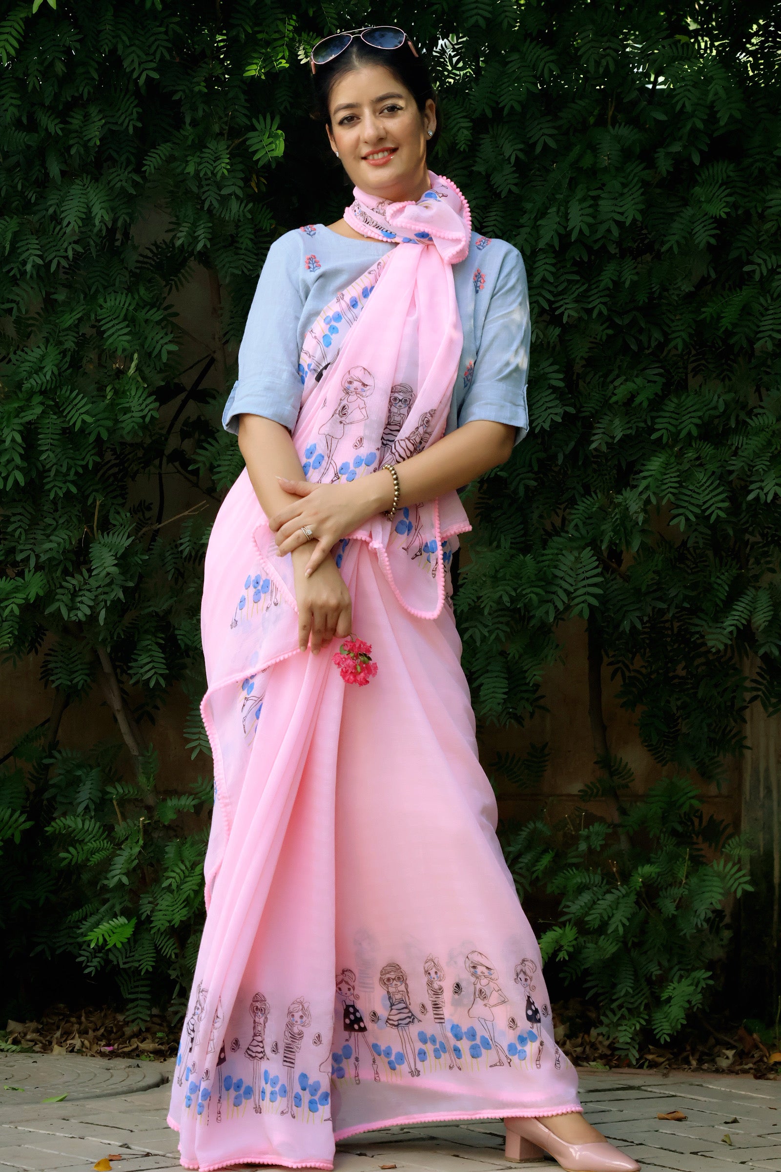 baby pink chiffon saree