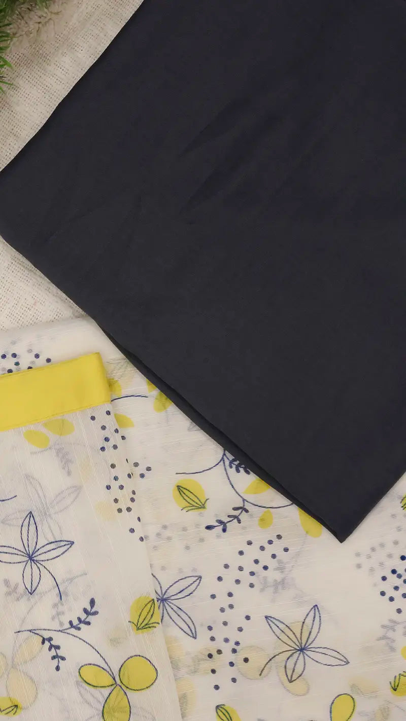 Dark Blue blouse fabric with linen saree