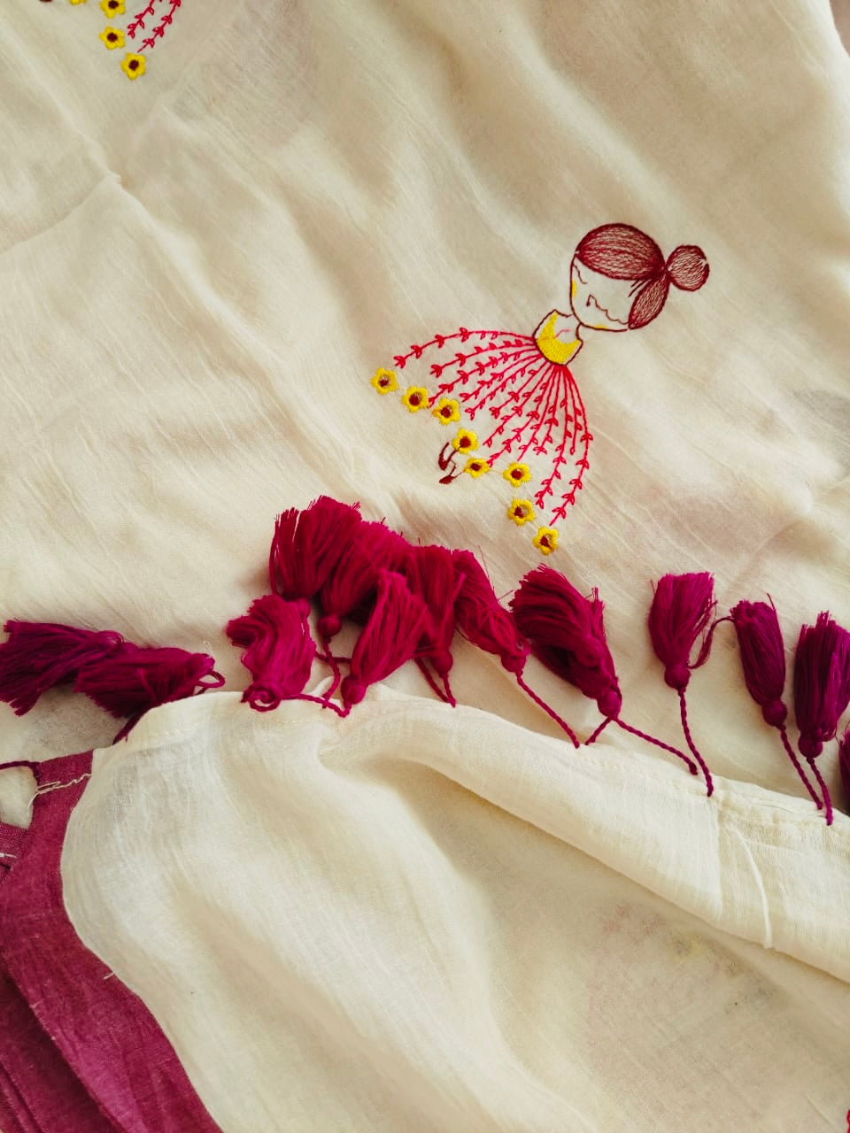Neon Dream - Hand embroidered mul cotton saree