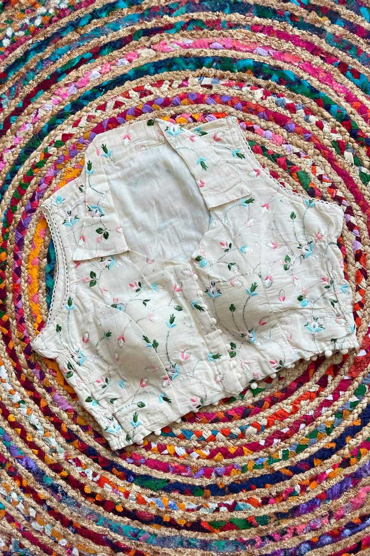 Collar Neck Embroidered Cotton Padded Blouse