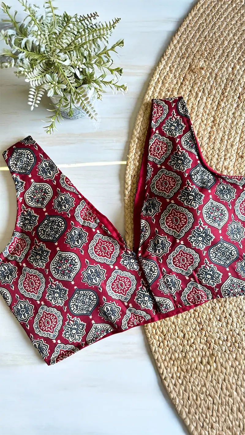 Vintage Motif- V Neck Blouse