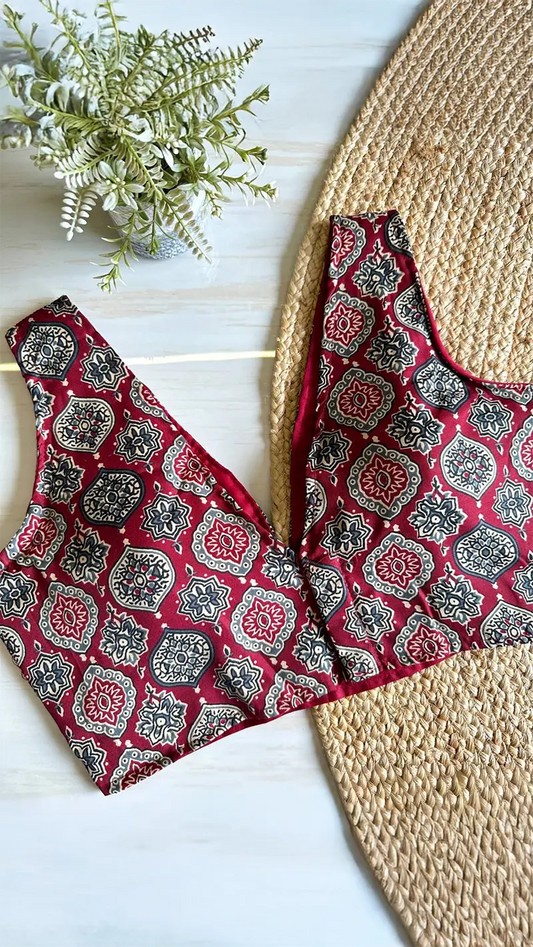 Vintage Motif- V Neck Blouse