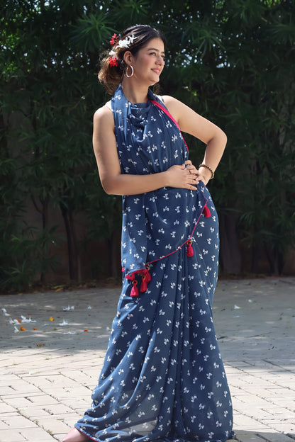 Bow Printed georgette saree with blouse