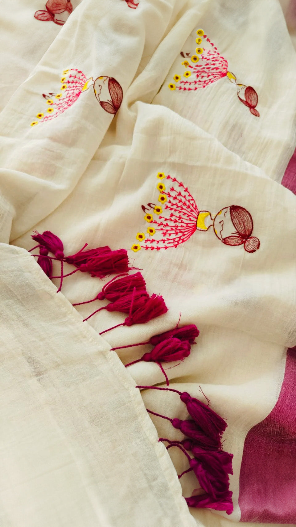 Neon Dream - Hand embroidered mul cotton saree