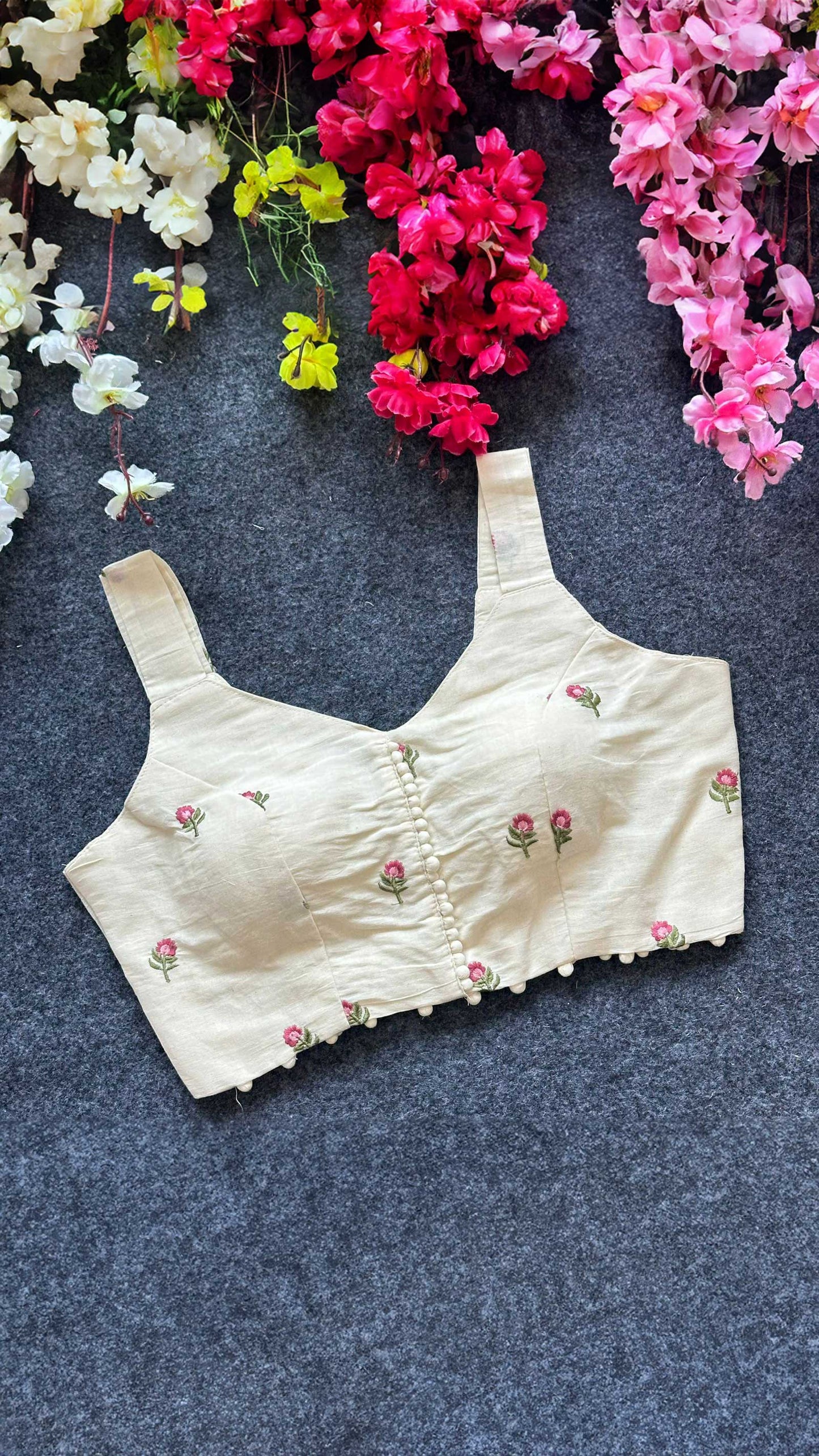 Dome Neck Embroidered Cotton Padded Sleeveless Blouse