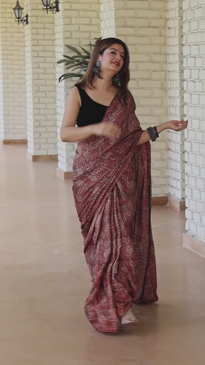 Queen Modal Ajrakh print saree