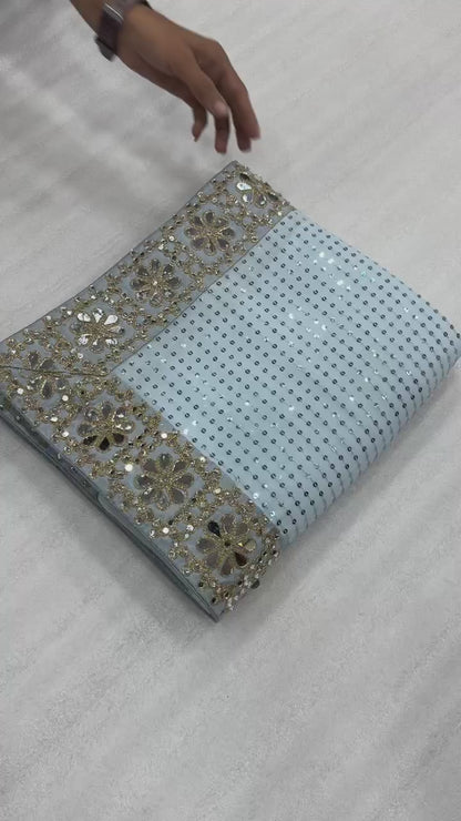 Nooriyana - Sequin Georgette Saree With Heavy Mirror Work Border with Blouse Piece