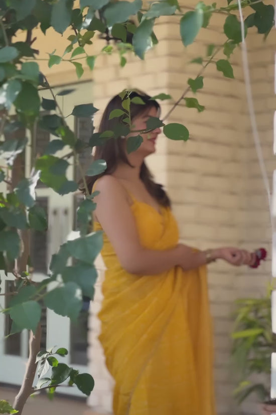 yellow-georgette-crepe-printed saree