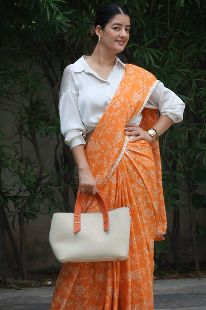 Muslin rose print saree with blouse