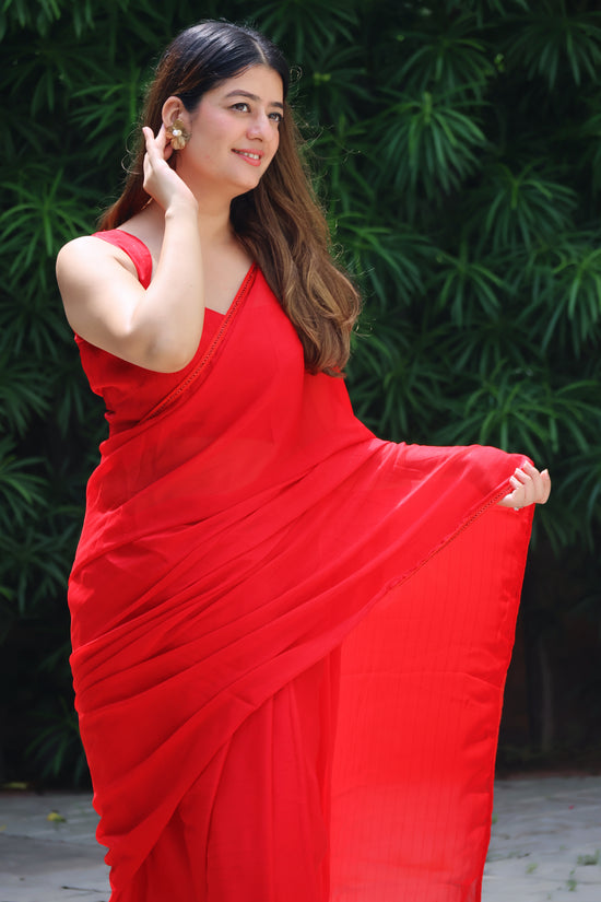 Scarlet Red Zari silk saree