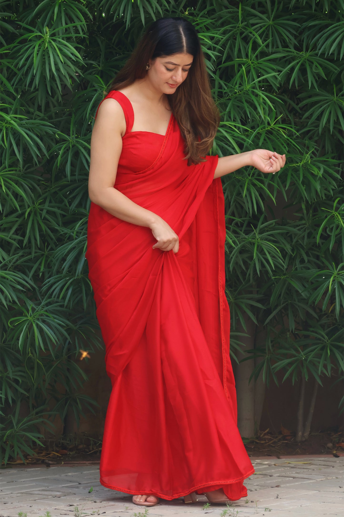 Scarlet Red Zari silk saree