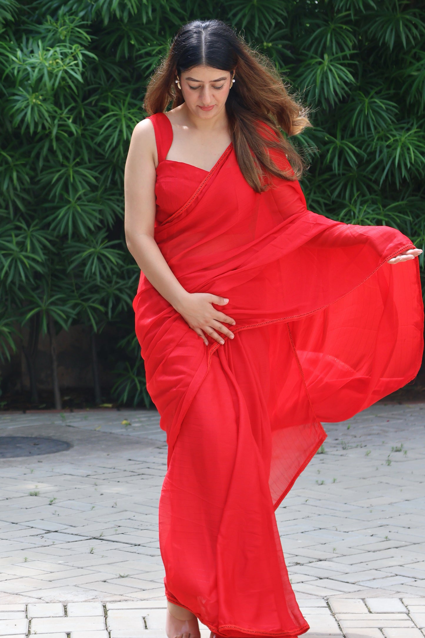 Scarlet Red Zari silk saree