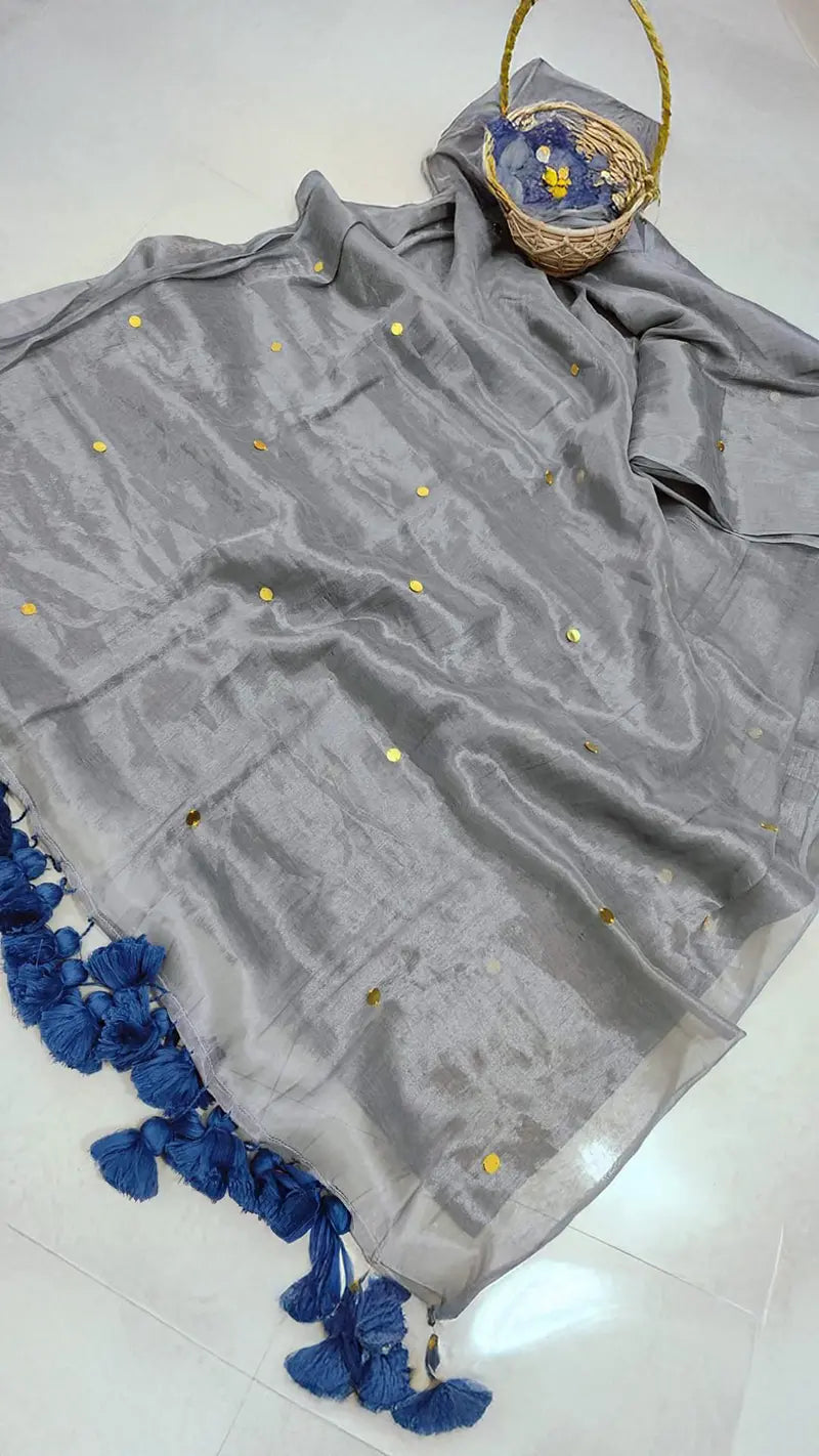 Santas Grey Demure Elegant Tissue Saree