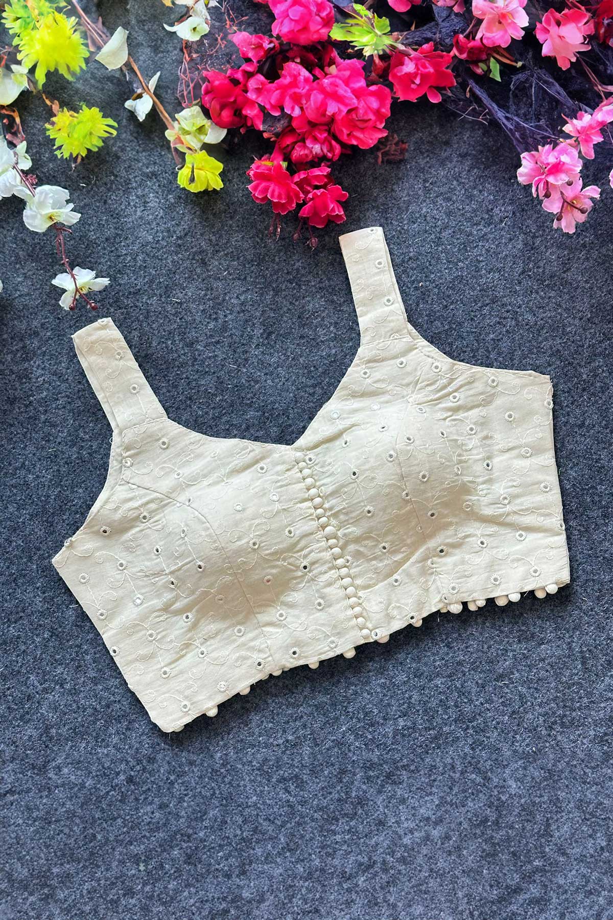 Dome Neck Embroidered Cotton Padded Sleeveless Blouse