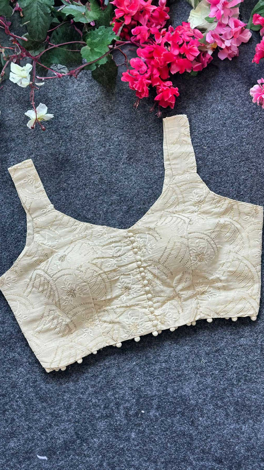 Dome Neck Embroidered Cotton Padded Sleeveless Blouse